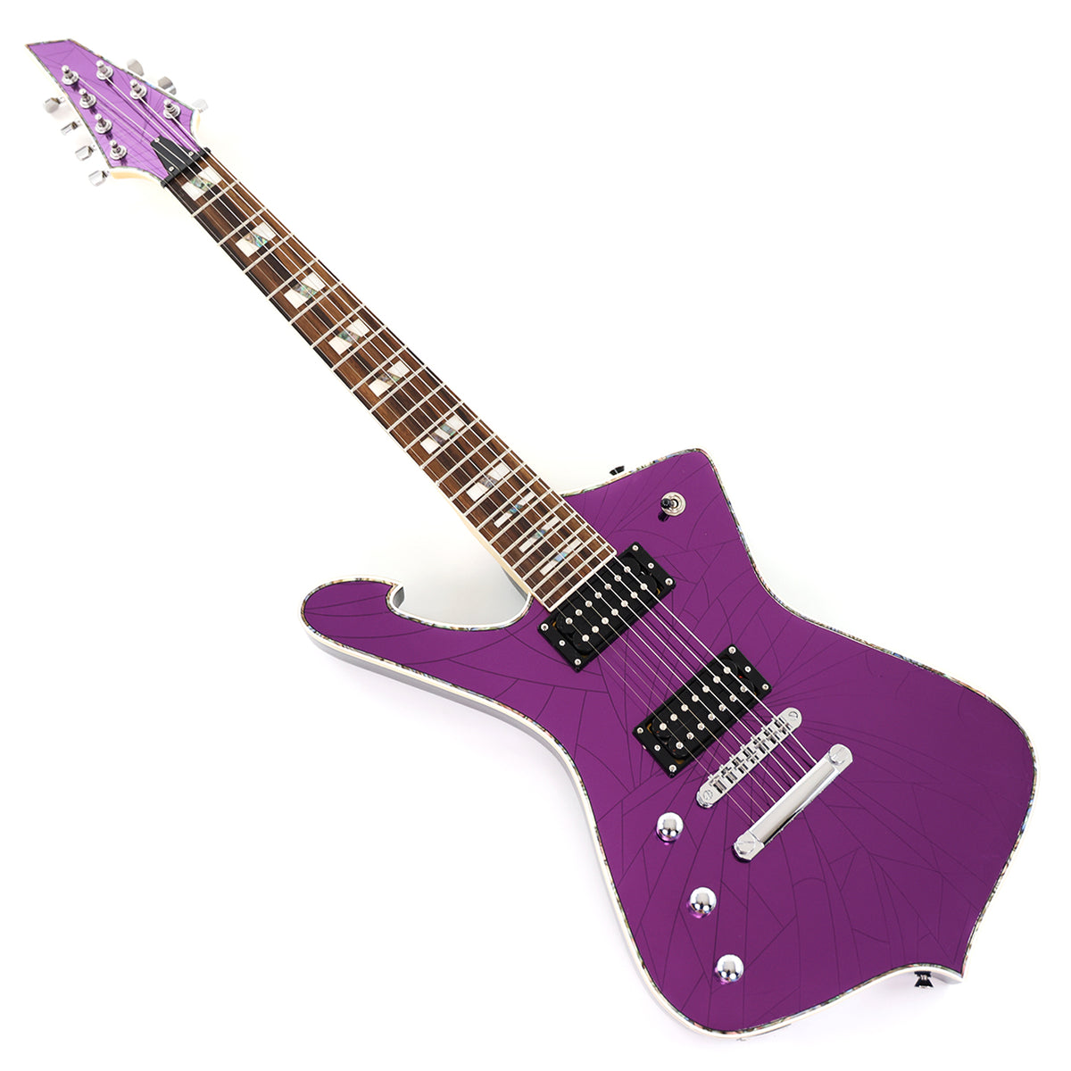 7-String Left-Handed Electric Guitar with Cracked Purple Mirror Top (P ...