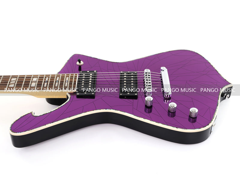 7-String Left-Handed Electric Guitar with Cracked Purple Mirror Top (PIB-125)