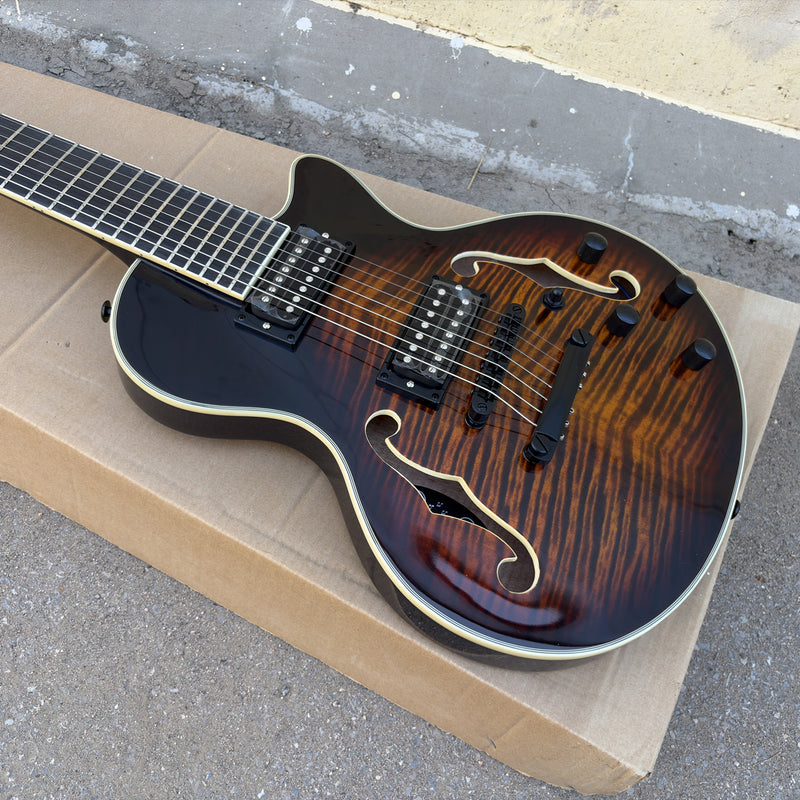 7-String Semi-Hollow Electric Guitar with Gloss Dark Sunburst Finish (YMZ-261)