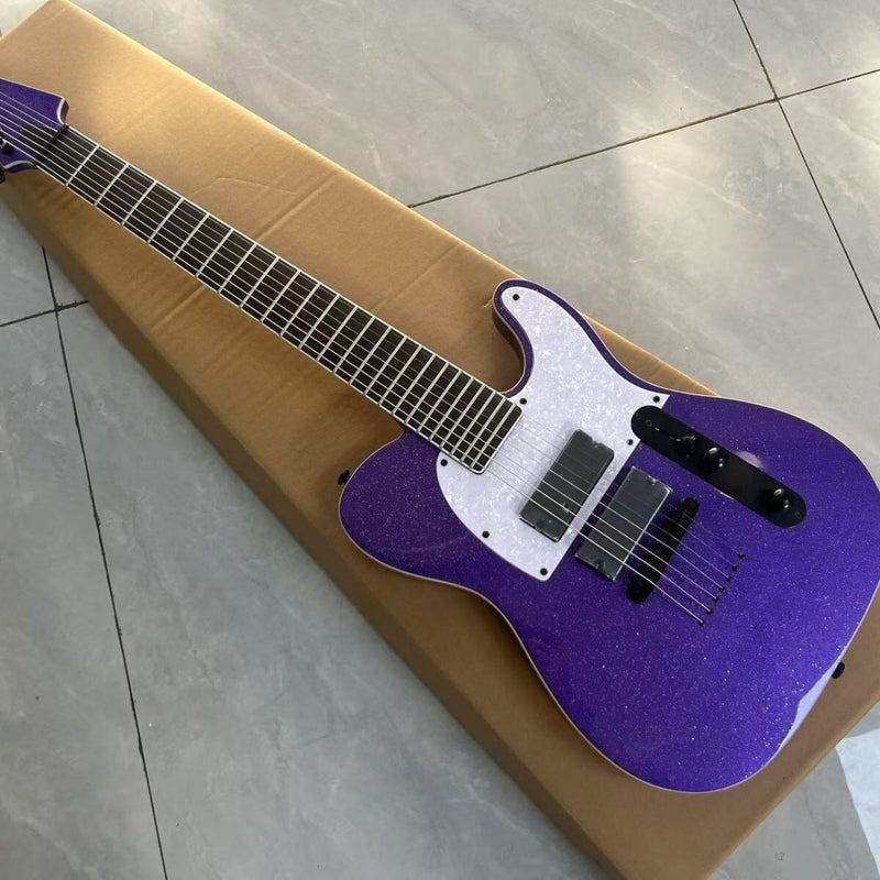 7-String Tele Style Electric Guitar - Purple Sparkle Metallic & Fixed Hardtail Bridge (LRG-051)