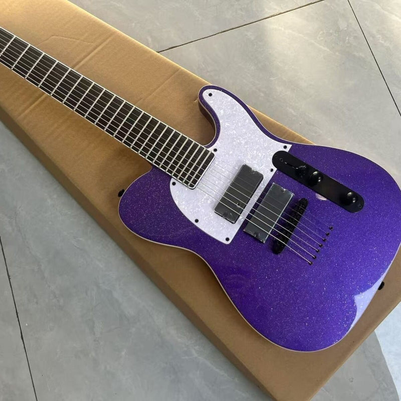 7-String Tele Style Electric Guitar - Purple Sparkle Metallic & Fixed Hardtail Bridge (LRG-051)