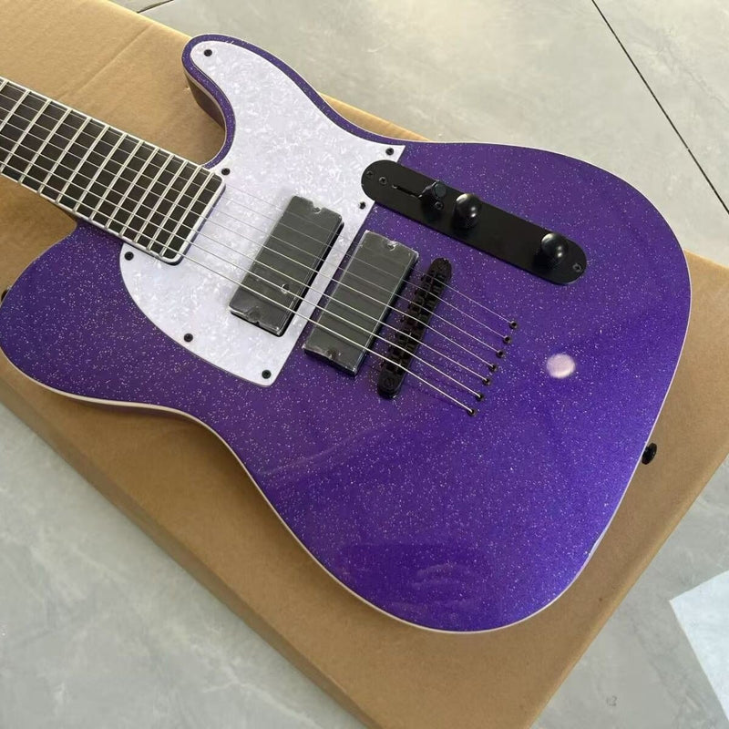 7-String Tele Style Electric Guitar - Purple Sparkle Metallic & Fixed Hardtail Bridge (LRG-051)