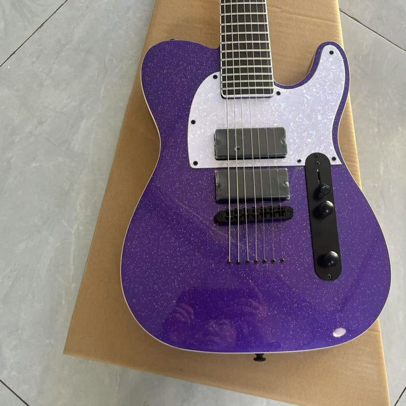 7-String Tele Style Electric Guitar - Purple Sparkle Metallic & Fixed Hardtail Bridge (LRG-051)