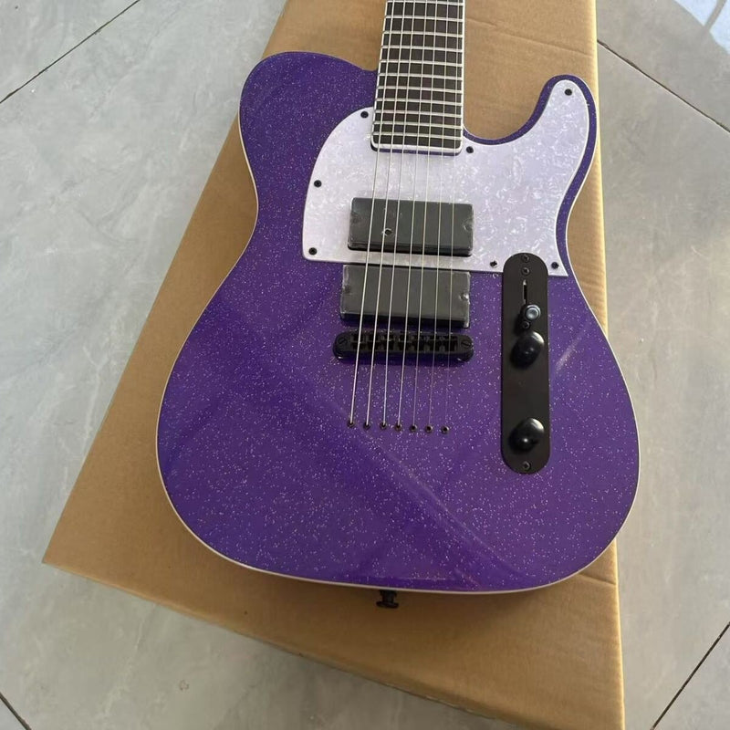 7-String Tele Style Electric Guitar - Purple Sparkle Metallic & Fixed Hardtail Bridge (LRG-051)