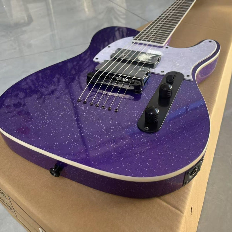 7-String Tele Style Electric Guitar - Purple Sparkle Metallic & Fixed Hardtail Bridge (LRG-051)