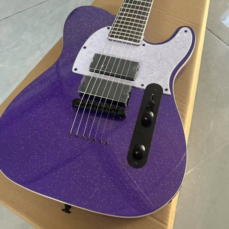 7-String Tele Style Electric Guitar - Purple Sparkle Metallic & Fixed Hardtail Bridge (LRG-051)