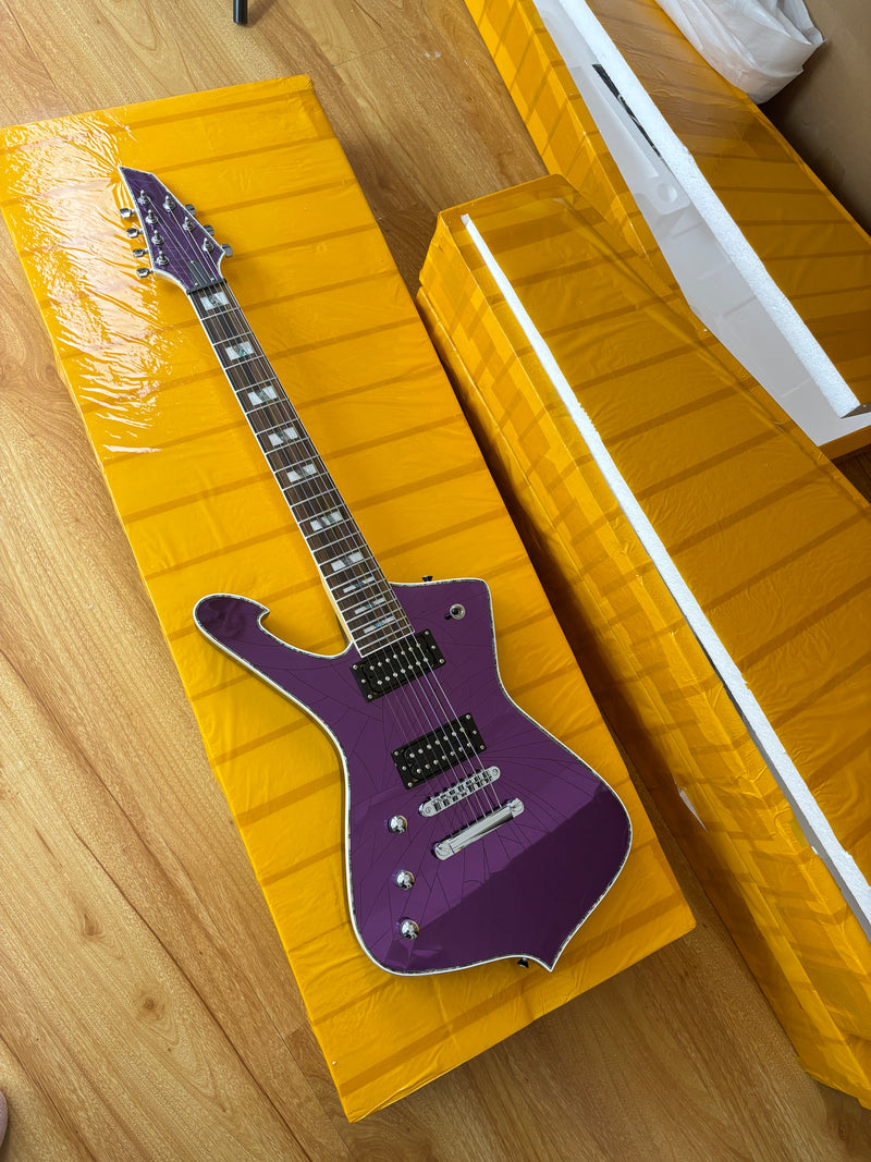 7-String Left-Handed Electric Guitar with Cracked Purple Mirror Top (PIB-125)