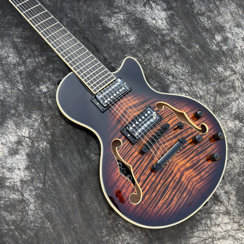 7-String Semi-Hollow Electric Guitar with Gloss Dark Sunburst Finish (YMZ-261)