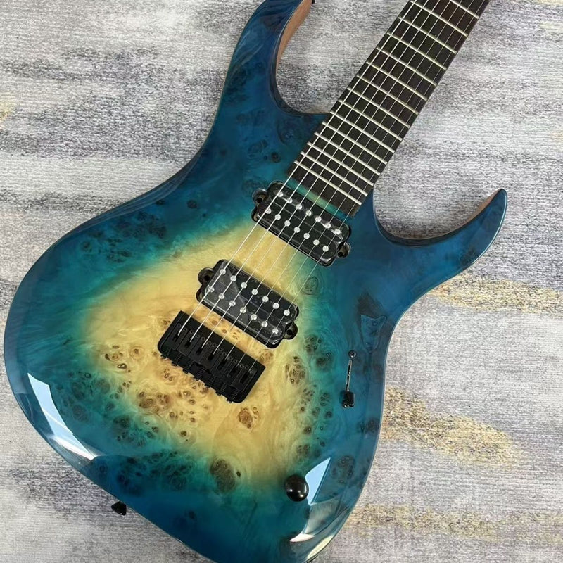 7 String Burl Top Blue Gradient Modern Shred Electric Guitar (LRG-011)