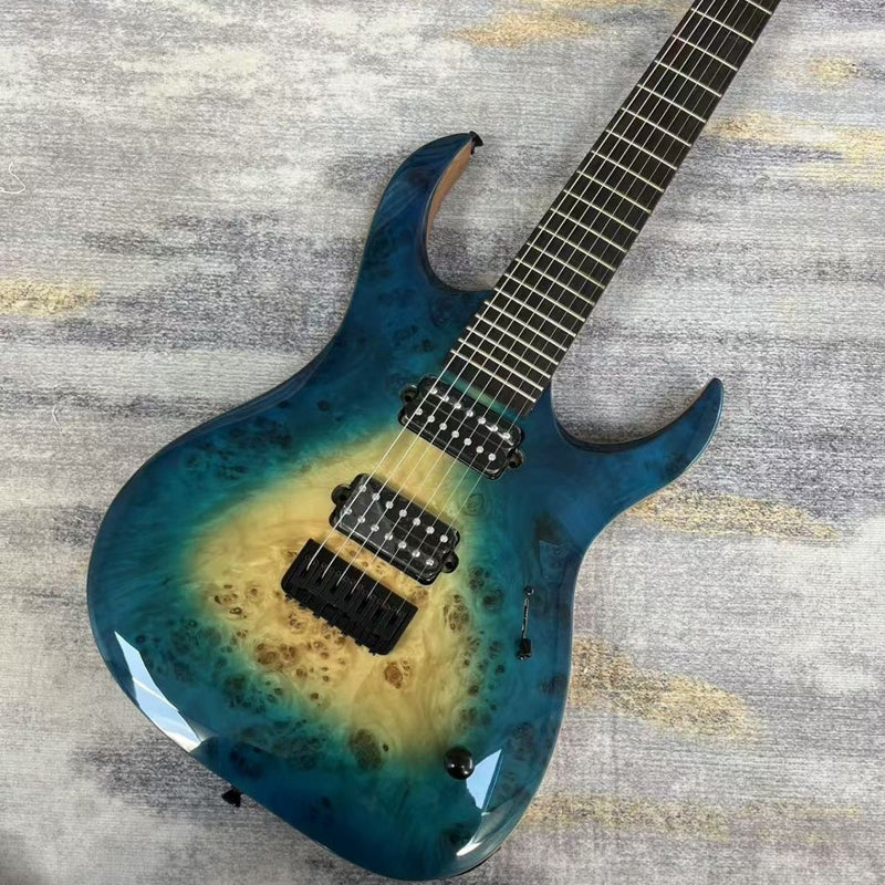 7 String Burl Top Blue Gradient Modern Shred Electric Guitar (LRG-011)