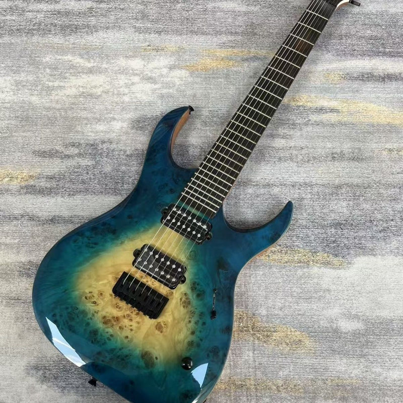 7 String Burl Top Blue Gradient Modern Shred Electric Guitar (LRG-011)