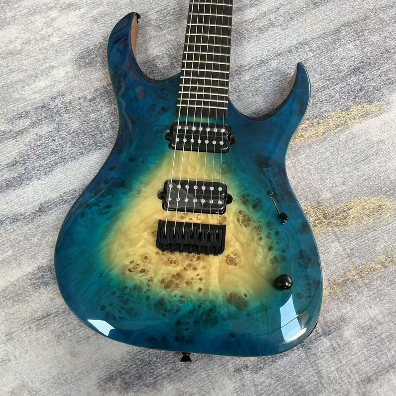 7 String Burl Top Blue Gradient Modern Shred Electric Guitar (LRG-011)