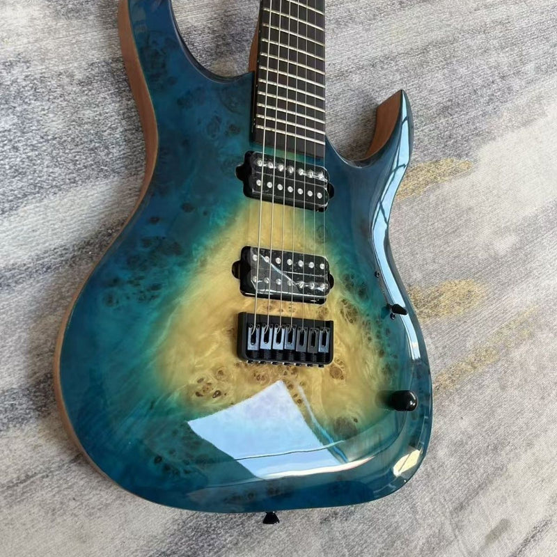 7 String Burl Top Blue Gradient Modern Shred Electric Guitar (LRG-011)