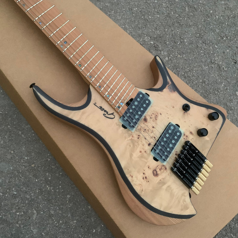 7 Strings Headless Ash Body Electric Guitar with Burl Maple Top (YMZ-234)