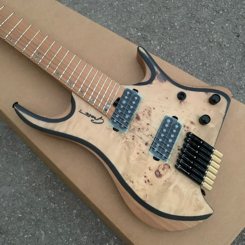 7 Strings Headless Ash Body Electric Guitar with Burl Maple Top (YMZ-234)