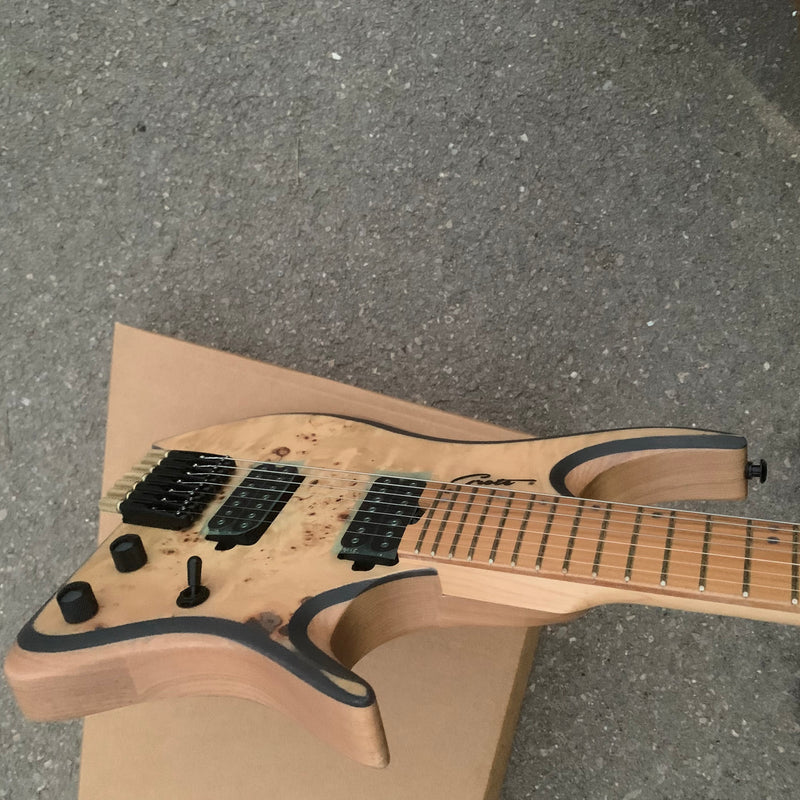 7 Strings Headless Ash Body Electric Guitar with Burl Maple Top (YMZ-234)