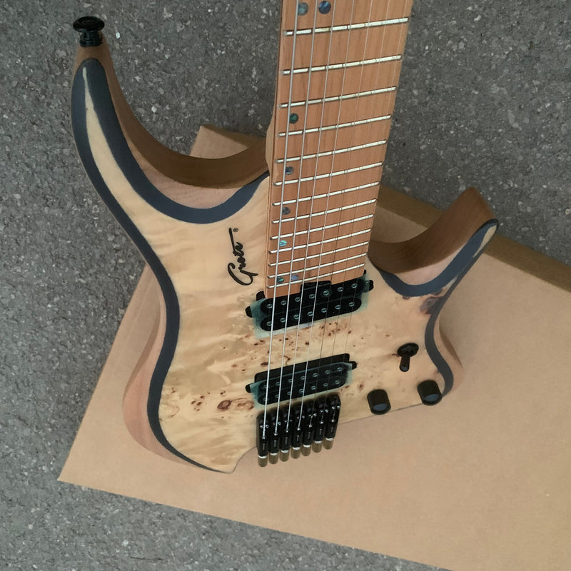 7 Strings Headless Ash Body Electric Guitar with Burl Maple Top (YMZ-234)