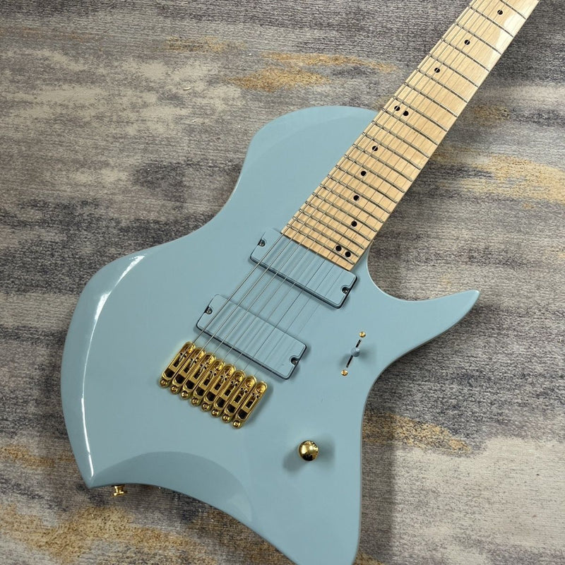 8-String Larada Style Gloss Dusty Blue Electric Guitar (LRG-034, No Logo)