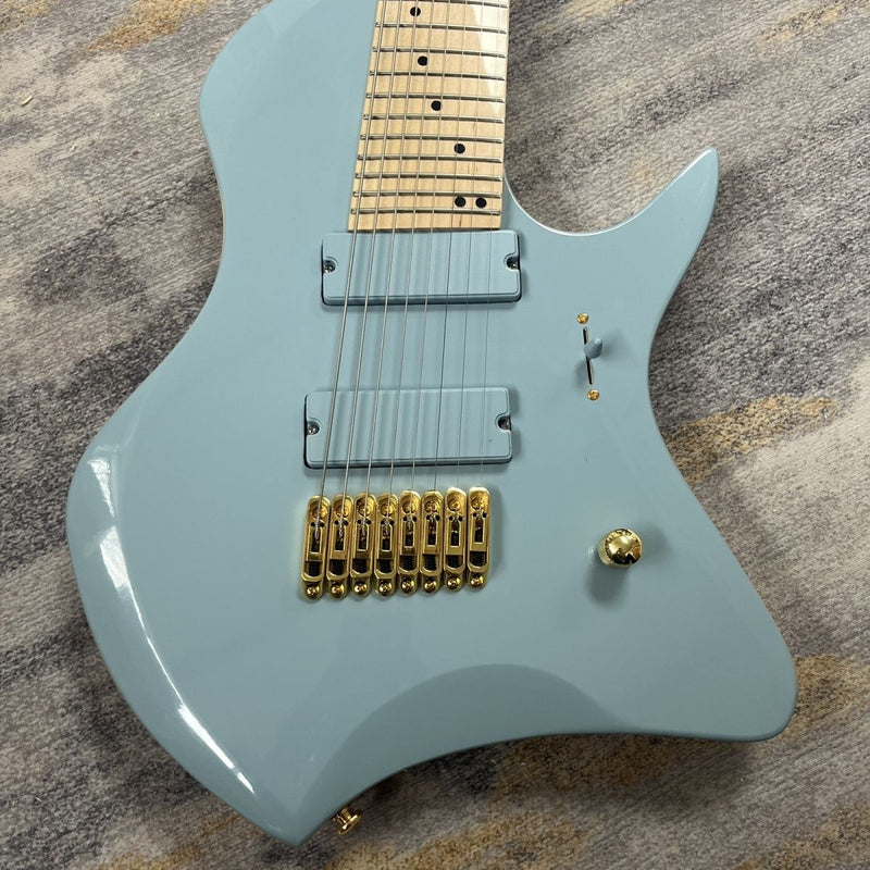 8-String Larada Style Gloss Dusty Blue Electric Guitar (LRG-034, No Logo)