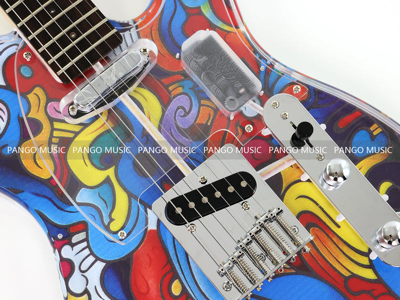 Acrylic Body TL Style Electric Guitar with UV-Printed Graphic Back Plate (PAG-085)