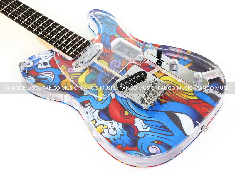 Acrylic Body TL Style Electric Guitar with UV-Printed Graphic Back Plate (PAG-085)