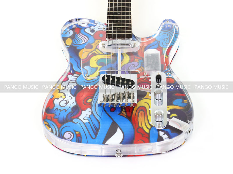 Acrylic Body TL Style Electric Guitar with UV-Printed Graphic Back Plate (PAG-085)