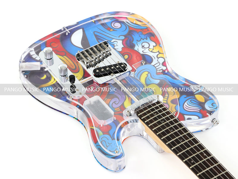 Acrylic Body TL Style Electric Guitar with UV-Printed Graphic Back Plate (PAG-085)