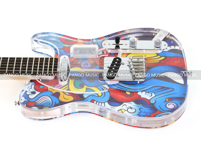 Acrylic Body TL Style Electric Guitar with UV-Printed Graphic Back Plate (PAG-085)