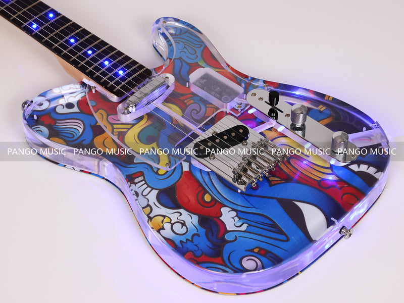 Acrylic Body TL Style Electric Guitar with UV-Printed Graphic Back Plate (PAG-085)