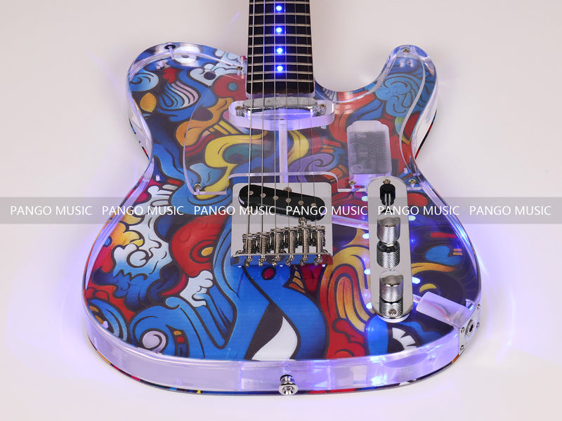 Acrylic Body TL Style Electric Guitar with UV-Printed Graphic Back Plate (PAG-085)