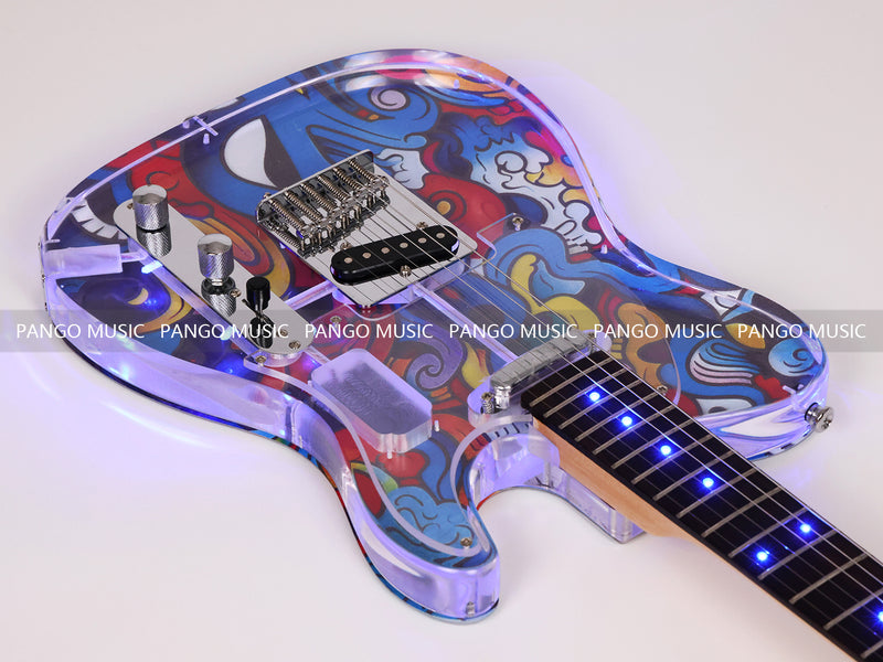 Acrylic Body TL Style Electric Guitar with UV-Printed Graphic Back Plate (PAG-085)