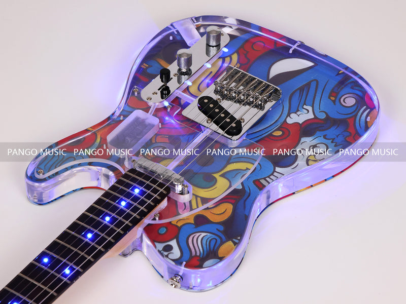 Acrylic Body TL Style Electric Guitar with UV-Printed Graphic Back Plate (PAG-085)