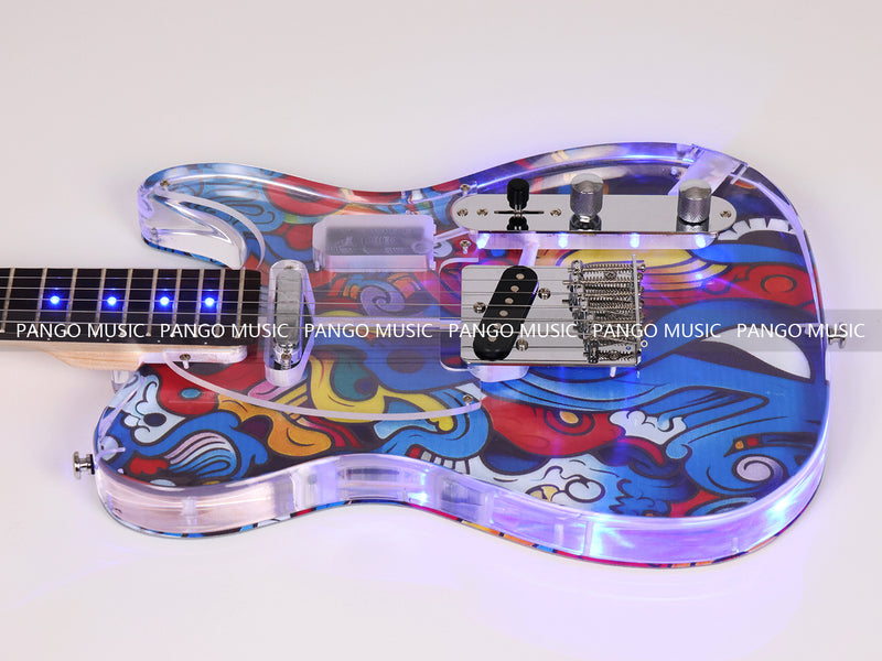 Acrylic Body TL Style Electric Guitar with UV-Printed Graphic Back Plate (PAG-085)