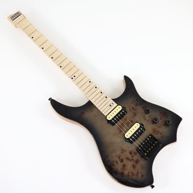 Ash Body Headless Electric Guitar with Burl Maple Top (PWT-724S)