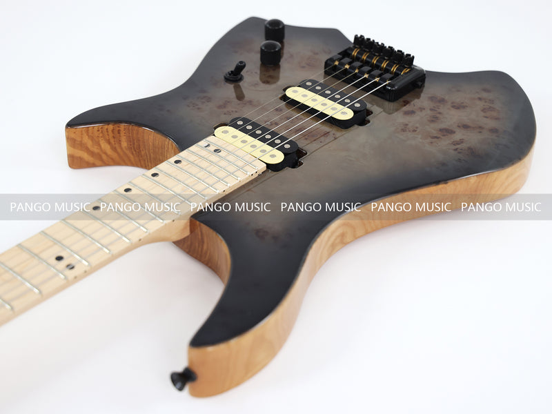 Ash Body Headless Electric Guitar with Burl Maple Top (PWT-724S)
