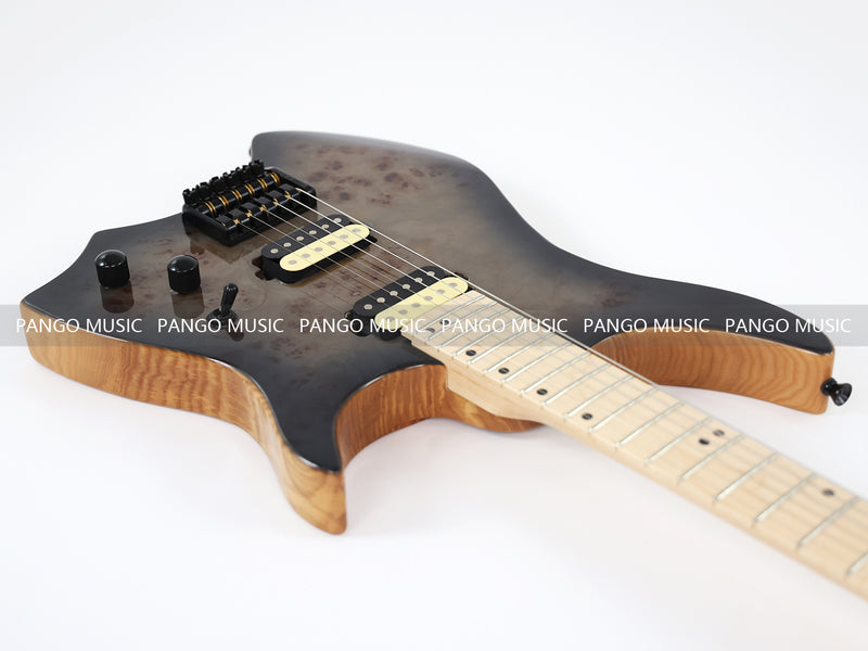 Ash Body Headless Electric Guitar with Burl Maple Top (PWT-724S)