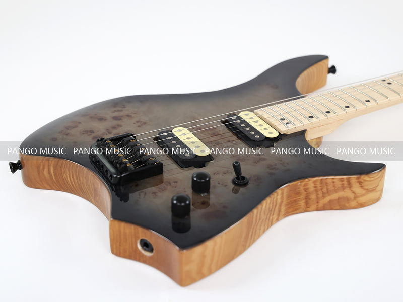 Ash Body Headless Electric Guitar with Burl Maple Top (PWT-724S)