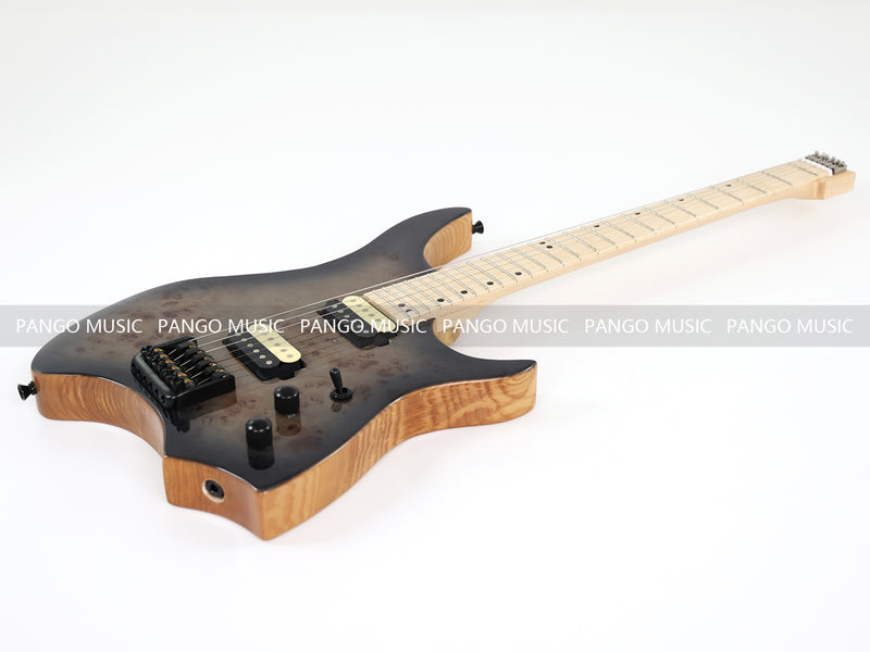 Ash Body Headless Electric Guitar with Burl Maple Top (PWT-724S)