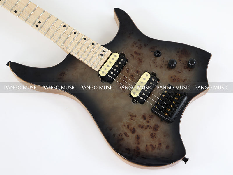 Ash Body Headless Electric Guitar with Burl Maple Top (PWT-724S)
