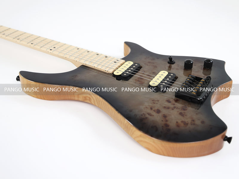 Ash Body Headless Electric Guitar with Burl Maple Top (PWT-724S)