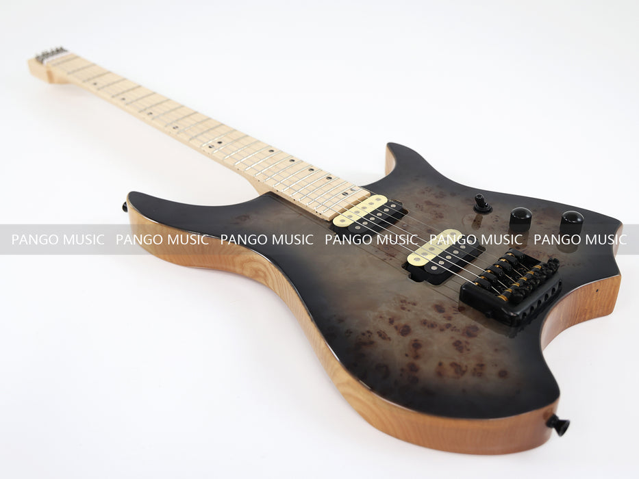 Ash Body Headless Electric Guitar with Burl Maple Top (PWT-724S)