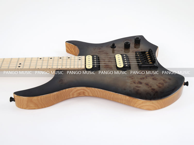 Ash Body Headless Electric Guitar with Burl Maple Top (PWT-724S)