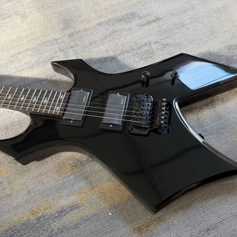 BC Rich-Inspired Warlock Style Electric Guitar with Gloss Black Finish (LRG-070)