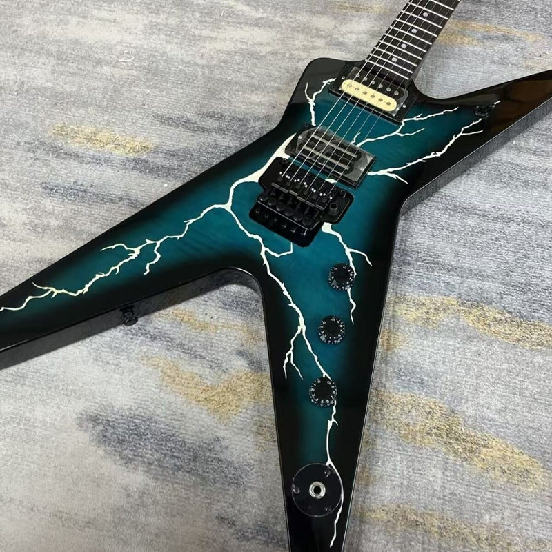 Black Teal Burst Lightning Crack Graphic Electric Guitar (LRG-005)