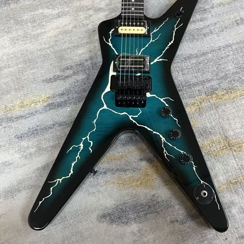 Black Teal Burst Lightning Crack Graphic Electric Guitar (LRG-005)