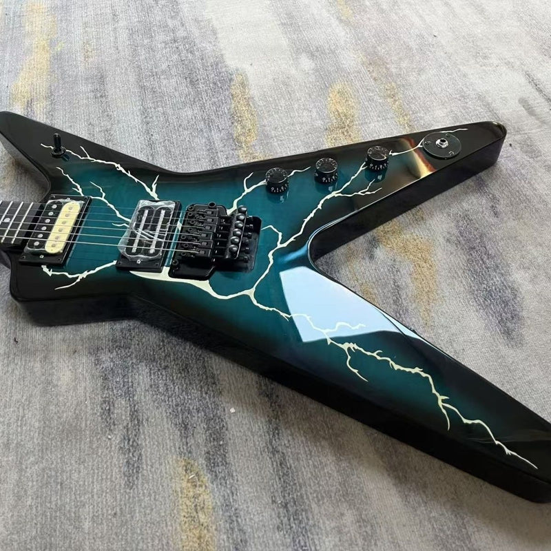Black Teal Burst Lightning Crack Graphic Electric Guitar (LRG-005)