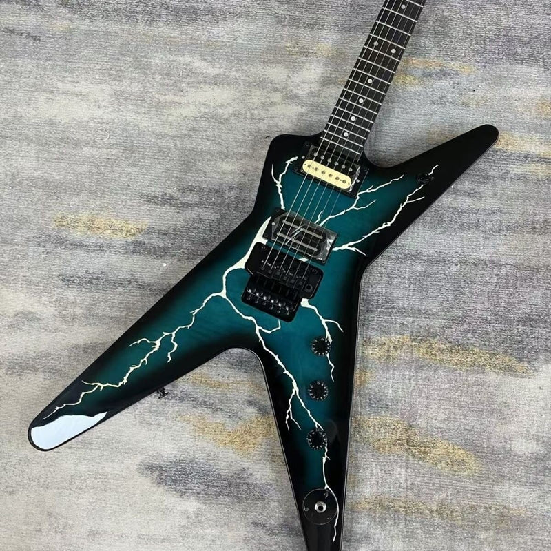 Black Teal Burst Lightning Crack Graphic Electric Guitar (LRG-005)