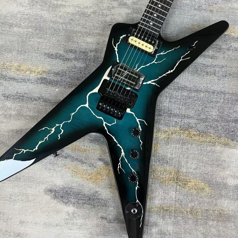 Black Teal Burst Lightning Crack Graphic Electric Guitar (LRG-005)