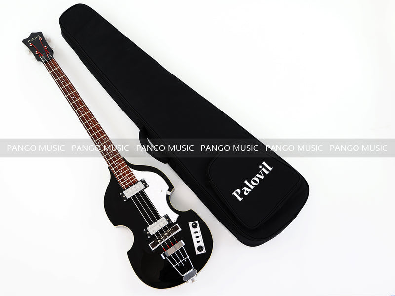 Black Violin Semi-Hollow Body 4 String Electric Bass Guitar Bundle (PHY-166-B)