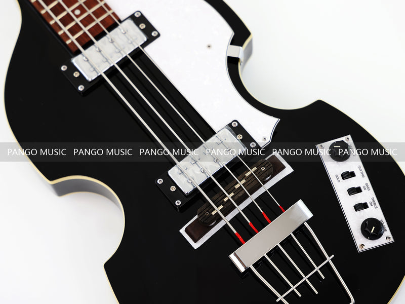 Black Violin Semi-Hollow Body 4 String Electric Bass Guitar Bundle (PHY-166-B)